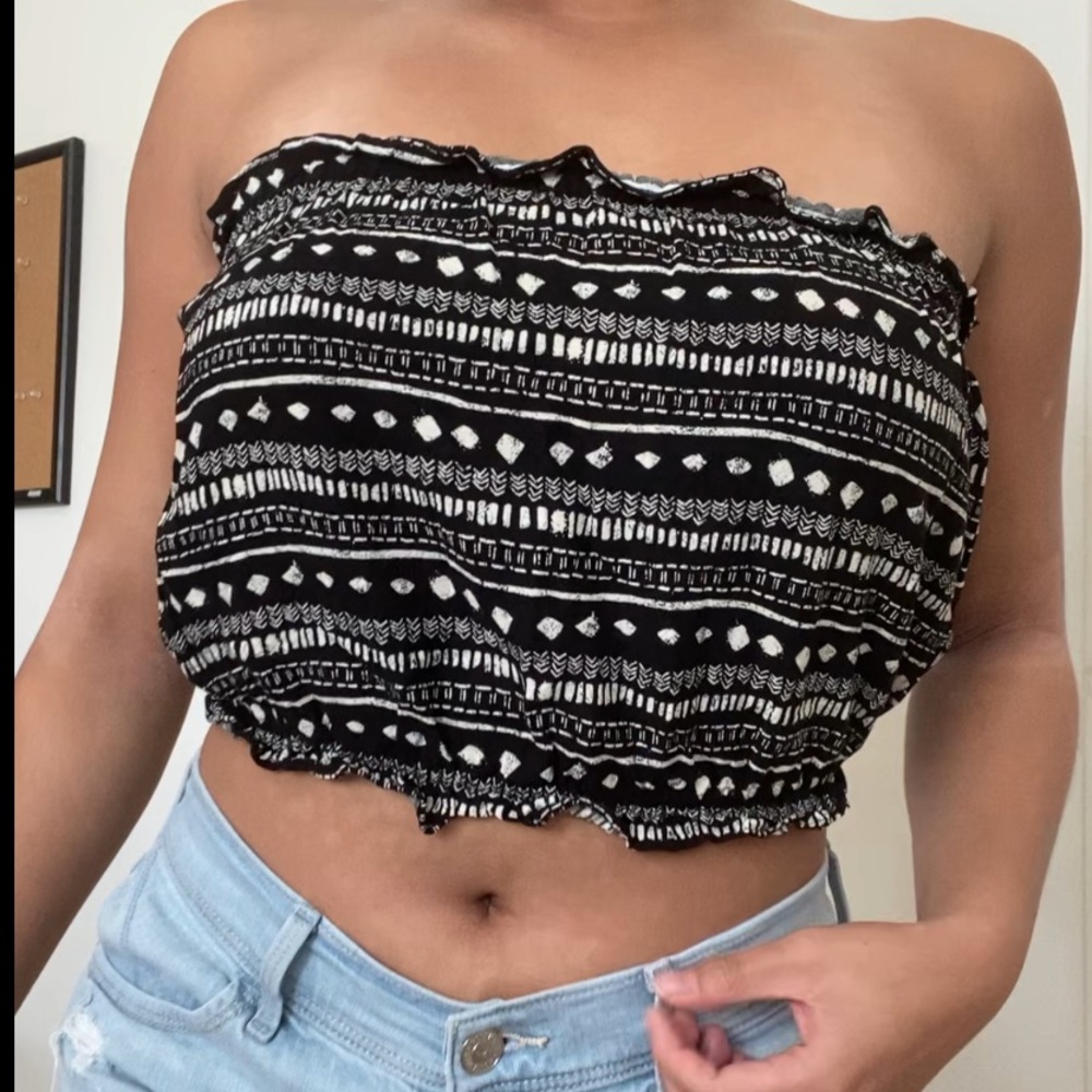 Black and White Bandeau Crop Top